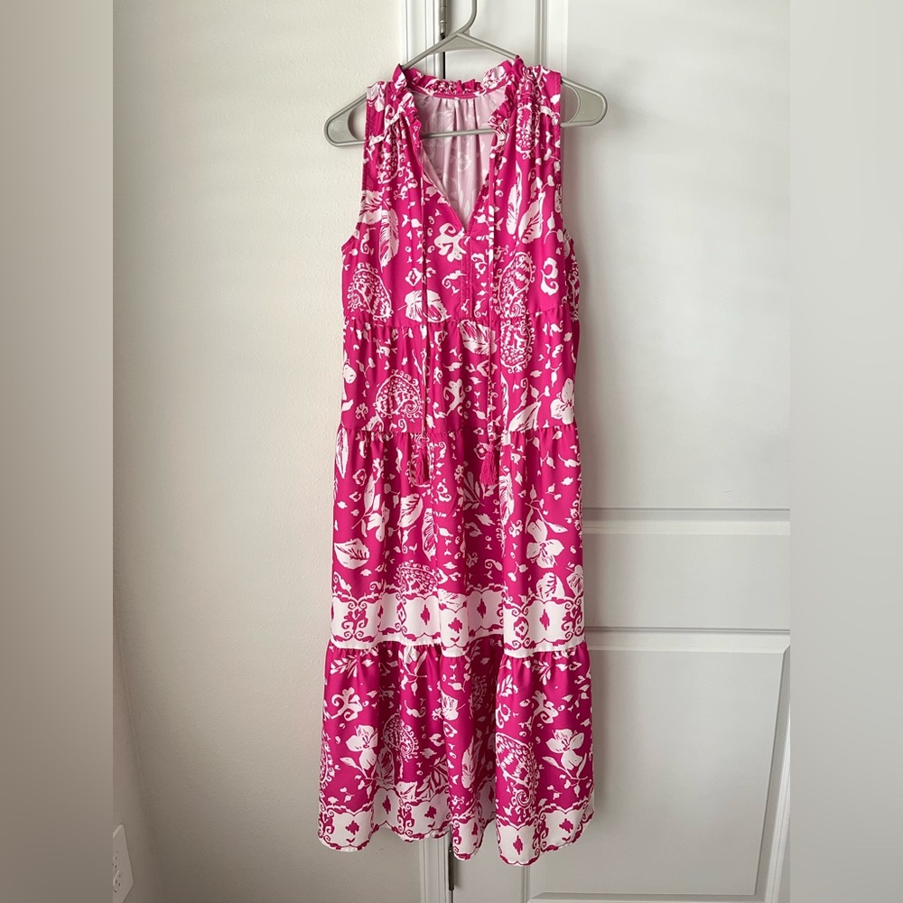 Unbranded Women’s Pink Floral Midi MEDIUM Muumuu Dress Sleeveless Resortwear